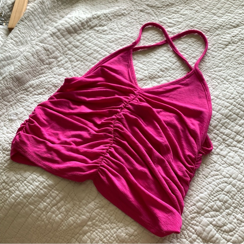 Urban Outfitters Vibrant Pink Ruched Halter Top - Size Medium